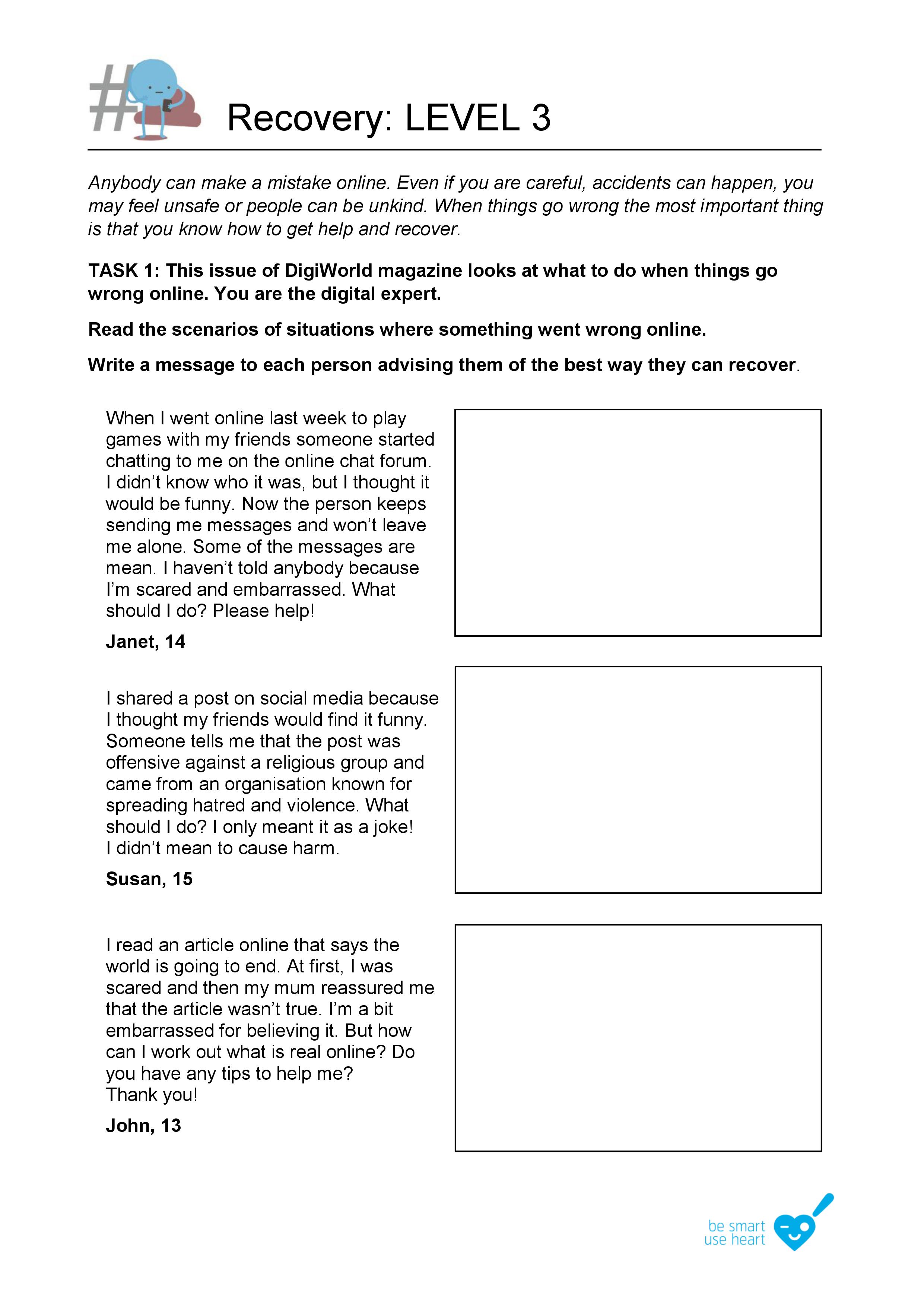 Level 3 recovery worksheet
